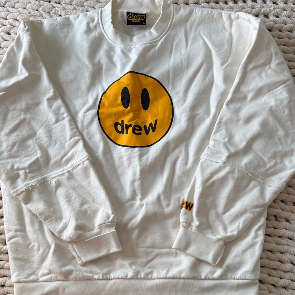 DREW White Crewneck with Yellow Emblem